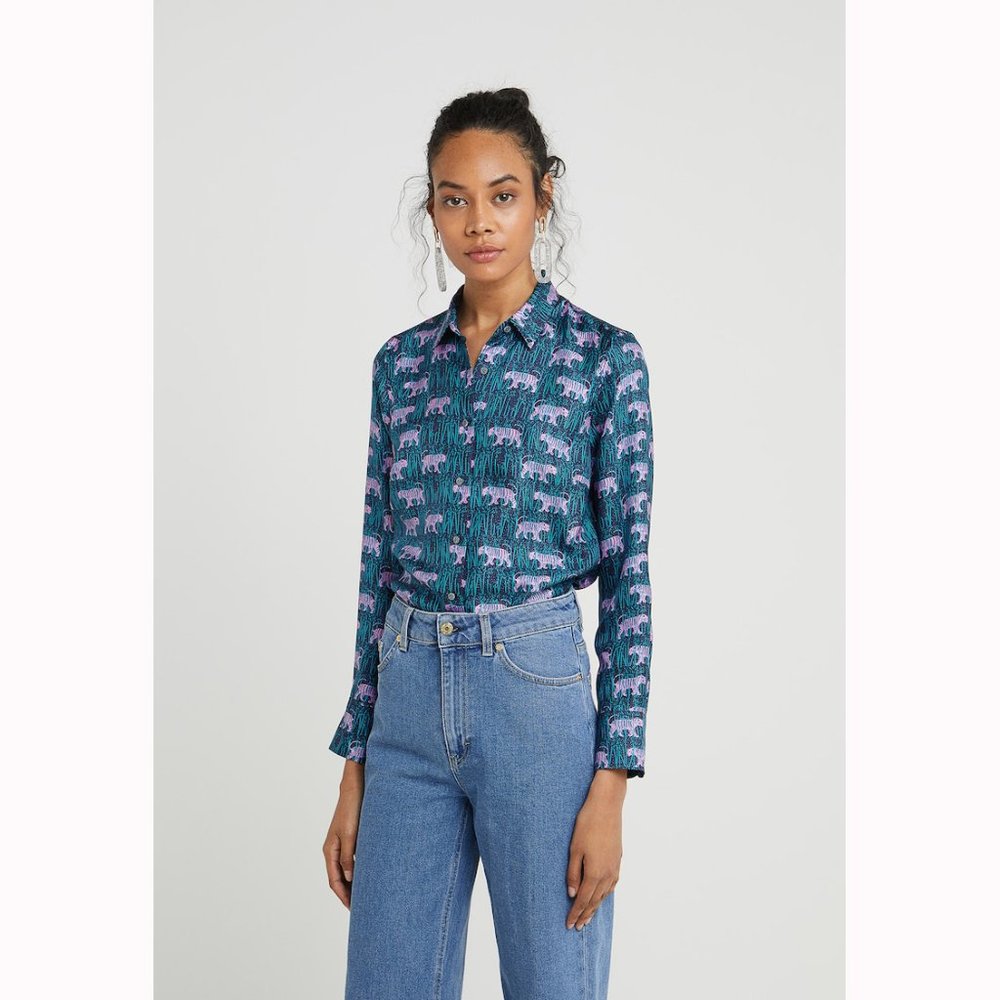 J. Crew Collection Silk Twill Tiger Shirt Size 14